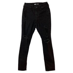 Old Navy Pop Icon Skinny High-Rise Distressed Black Denim Womens Size 2P Stretch